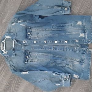 Oversized distressed denim jacket